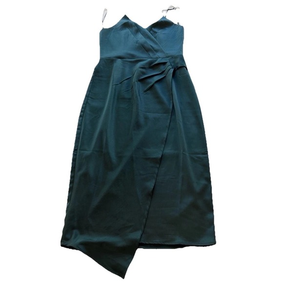 Lulus Dresses & Skirts - Lulus Emerald Green Satin Maxi Dress S Faux Wrap Spaghetti Strap Formal Gown